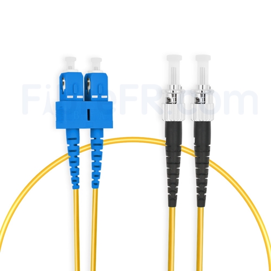 Image de 1m SC UPC vers ST UPC Duplex 2,0mm PVC (OFNR) OS2 Jarretière Optique Monomode