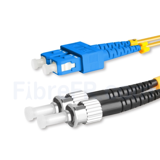 Image de 1m SC UPC vers ST UPC Duplex 2,0mm PVC (OFNR) OS2 Jarretière Optique Monomode