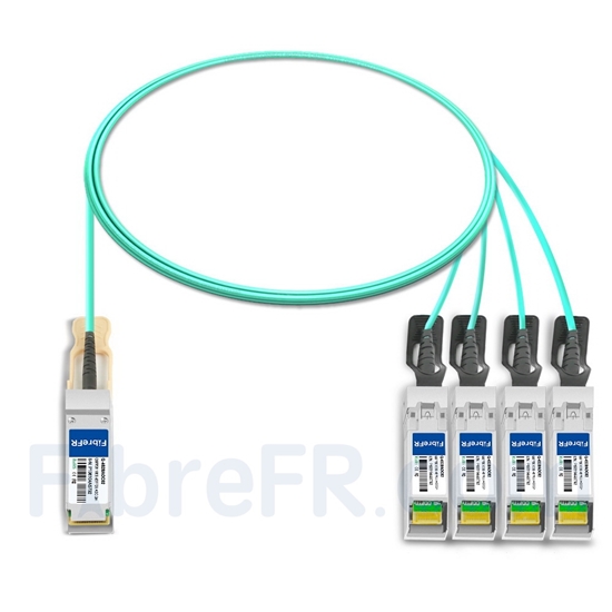 Image de 2m Brocade 100G-Q28-S28-AOC-0201 Compatible Câble Optique Actif Breakout QSFP28 100G vers 4 x SFP28