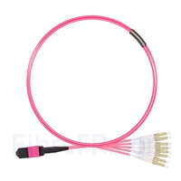 1m Senko MPO Femelle vers 4 LC UPC Duplex 8 Fibres OM4 (OM3) 50/125 Câble Breakout Multimode, Type B, Élite, LSZH, Magenta