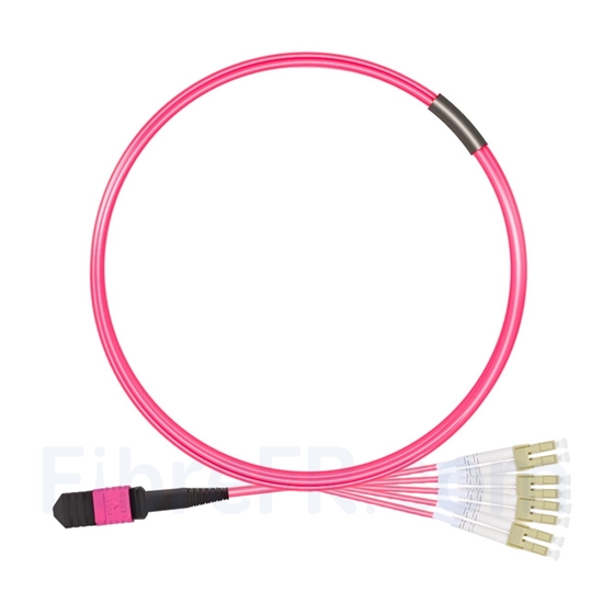 Image de 3m Senko MPO Femelle vers 4 LC UPC Duplex 8 Fibres OM4 (OM3) 50/125 Câble Breakout Multimode, Type B, Élite, LSZH, Magenta