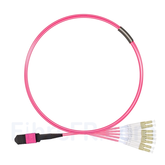 Image de 2m Senko MPO Femelle vers 4 LC UPC Duplex 8 Fibres OM4 (OM3) 50/125 Câble Breakout Multimode, Type B, Élite, LSZH, Magenta