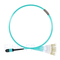 1m MPO Femelle vers 4 LC UPC Duplex 8 Fibres OM3 50/125 Câble Breakout Multimode, Type B, Élite, LSZH, Aqua