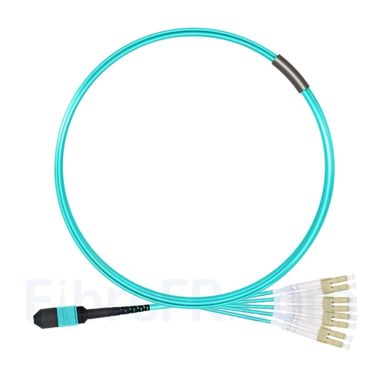 Image de 3m MPO Femelle vers 4 LC UPC Duplex 8 Fibres OM3 50/125 Câble Breakout Multimode, Type B, Élite, LSZH, Aqua