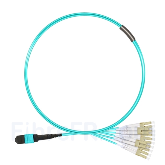 Image de 1m MTP Femelle vers 6 LC UPC Duplex 12 Fibres OM3 50/125 Câble Breakout Multimode, Type A, Élite, LSZH, Aqua