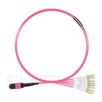 1m MTP Femelle vers 4 LC UPC Duplex 8 Fibres OM4 (OM3) 50/125 Câble Breakout Multimode, Type B, Élite, Plénum (OFNP), Magenta