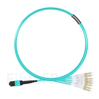 5m MTP Femelle vers 4 LC UPC Duplex 8 Fibres OM3 50/125 Câble Breakout Multimode, Type B, Élite, Plénum (OFNP), Aqua