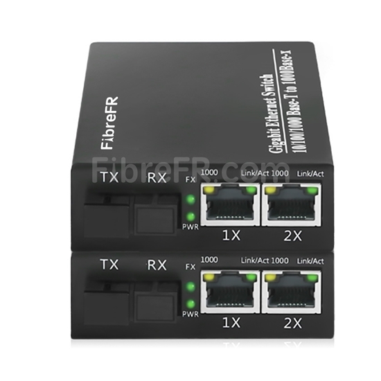 Image de 2x10/100/1000Base-T RJ45 ~ 1x1000Base-X SFP Rainure SC non géré Gigabit Ethernet Media Converter, Simplex, 1310nm/1550nm, 20km