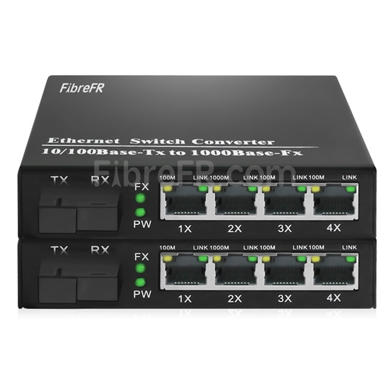 Image de 4x10/100/1000Base-T RJ45 ~ 1x1000Base-X SFP Rainure SC non géré Gigabit Ethernet Media Converter, Simplex, 1310nm/1550nm, 20km