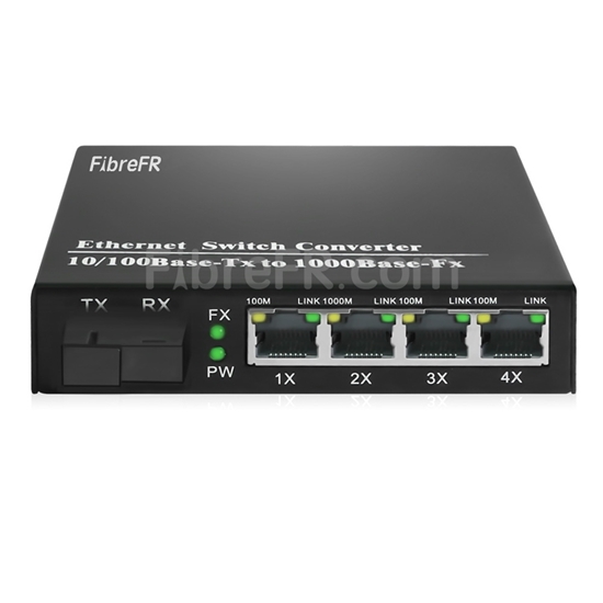 Image de 4x10/100/1000Base-T RJ45 ~ 1x1000Base-X SFP Rainure SC non géré Gigabit Ethernet Media Converter, Simplex, 1310nm/1550nm, 20km