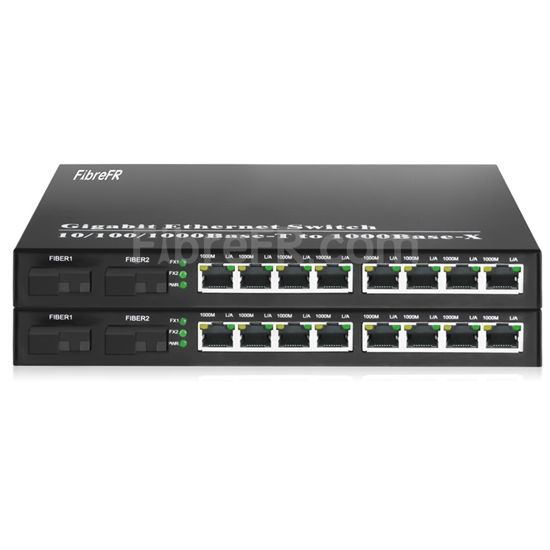 Image de 8x10/100/1000Base-T RJ45 ~ 2x1000Base-X SFP Rainure SC Unmanaged Gigabit Ethernet Media Converter, Simplex, 1310nm/1550nm,20km