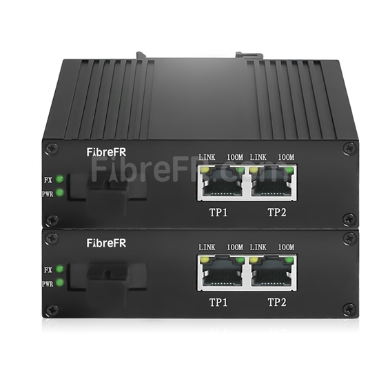 Image de 2x10/100Base-T RJ45 vers 1x100Base-X SFP Rainure SC non géré Gigabit Ethernet Media Converter, Simplex, 1310nm/1550nm, 20km, industriel