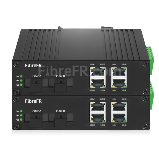 Image de 4x10/100Base-T RJ45 vers 1x100Base-X SFP Rainure SC Non géré Gigabit Ethernet Media Converter, Simplex, 1310nm/1550nm, 20km, Industrial