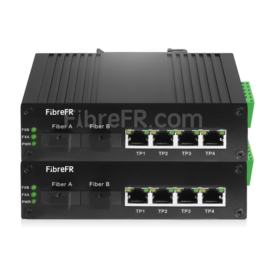 Image de 4x10/100/1000Base-T RJ45 vers 1xConvertisseur de média Ethernet Gigabit non géré SFP 1000Base-X, Simplex, 1310nm/1550nm, 20km industriel