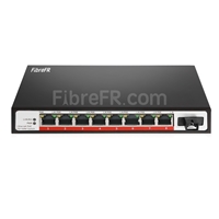 8 x 10/100Base-T RJ45 ~ 1x switch/commutateur 100Base-X SFP SC non géré POE, fibre unique, 1310nm/1550nm 20km