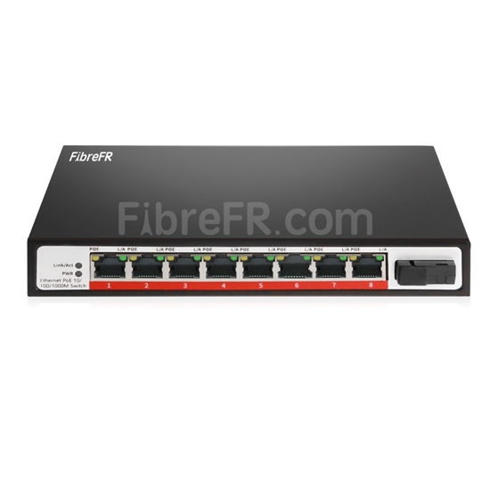 Image de 8 x 10/100/1000Base-T RJ45 ~ 1x switch/commutateur POE non géré 1000Base-X SFP SC, fibre unique, 1310nm/1550 nm 20km