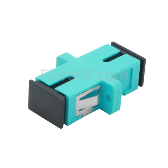 Image de Adaptateur à Fibre Optique/Manchon d'Accouplement Plastique SC/UPC vers SC/UPC 10G Multimode OM3 Simplex avec Bride, Aqua