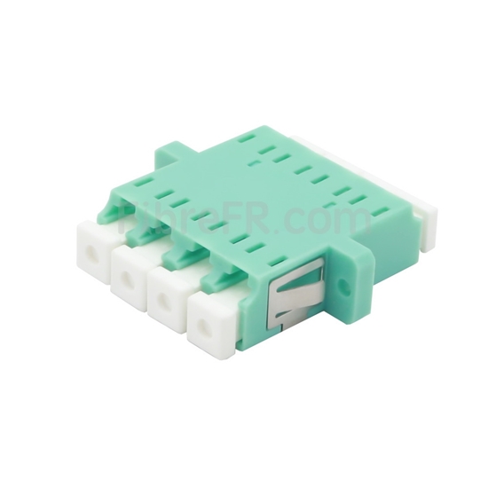 Image de Adaptateur à Fibre Optique/Manchon d'Accouplement pastique LC/UPC vers LC/UPC 10G Quad Multimode OM3 avec Bride, Aqua